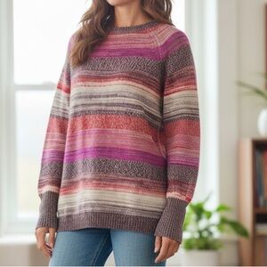 EDDIE BAUER Cotton Crew Neck Horizontal Striped Sweater. See video